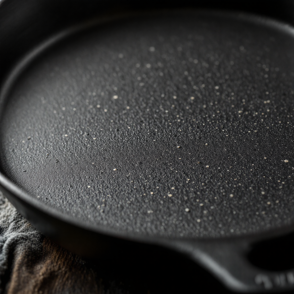 The seasoned cast iron cooking surface